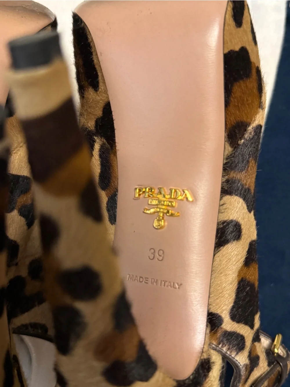 Prada Leopard Print Platform Slingback Heels - Tan & Black